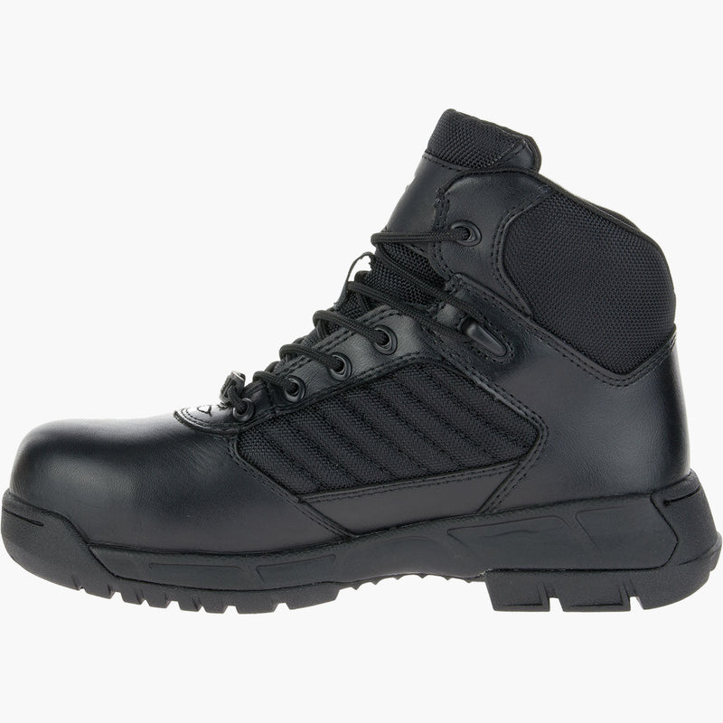 Black high-top boot on a white background