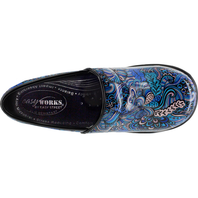 Easy WORKS by Easy Street Lyndee Blue Pop Women's Slip-Resistant Patent Slip-On Work Shoe - birdseye