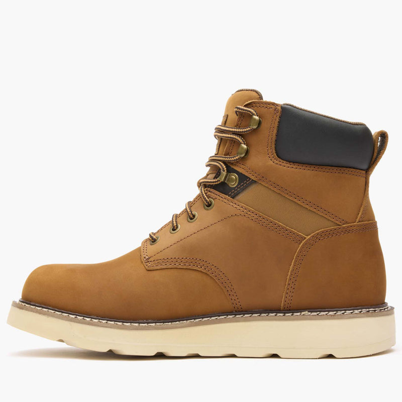 Brown leather boot with a white sole on a white background