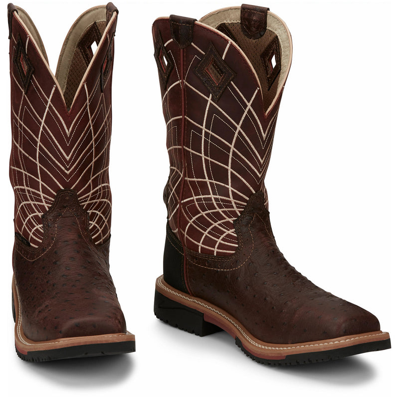 Justin Work Hybred® Derrickman Ostrich Men's Composite Toe Electrical Hazard Waterproof Work Boots - front