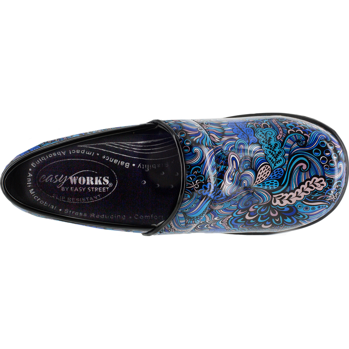Easy WORKS by Easy Street Lyndee Blue Pop Women's Slip-Resistant Patent Slip-On Work Shoe - birdseye
