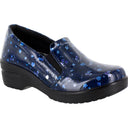 Easy WORKS by Easy Street Leeza Navy Floral Women's Slip-Resistant Patent Slip-on Work Shoe - main