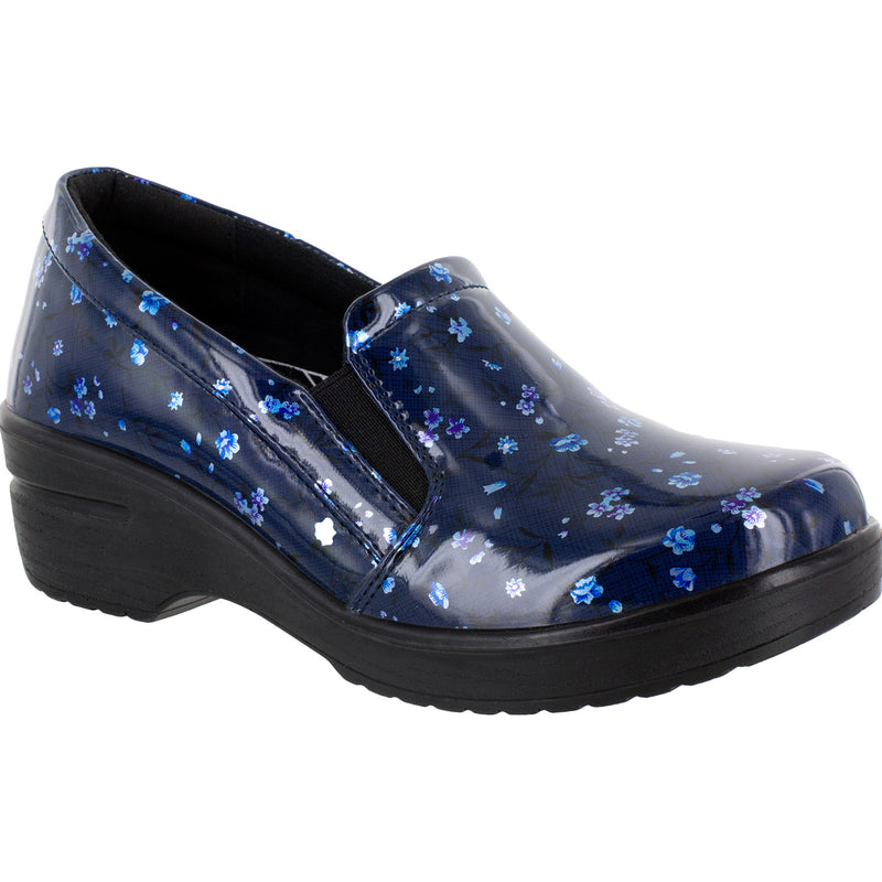 Easy WORKS by Easy Street Leeza Navy Floral Women's Slip-Resistant Patent Slip-on Work Shoe - main