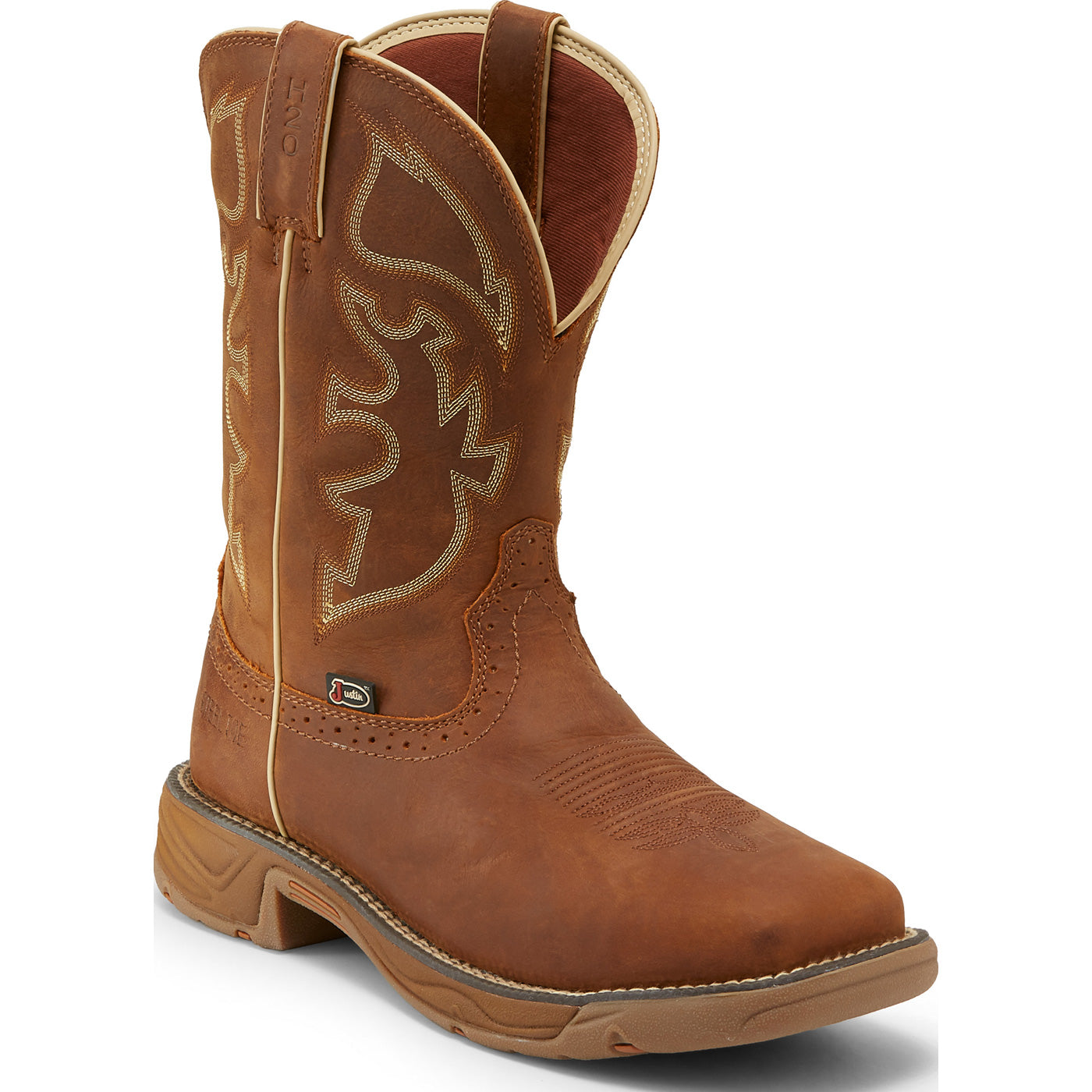 Justin Work Stampede Rush Men's Steel Toe Electrical Hazard Waterproof Pull-on Western Work Boot - profile
