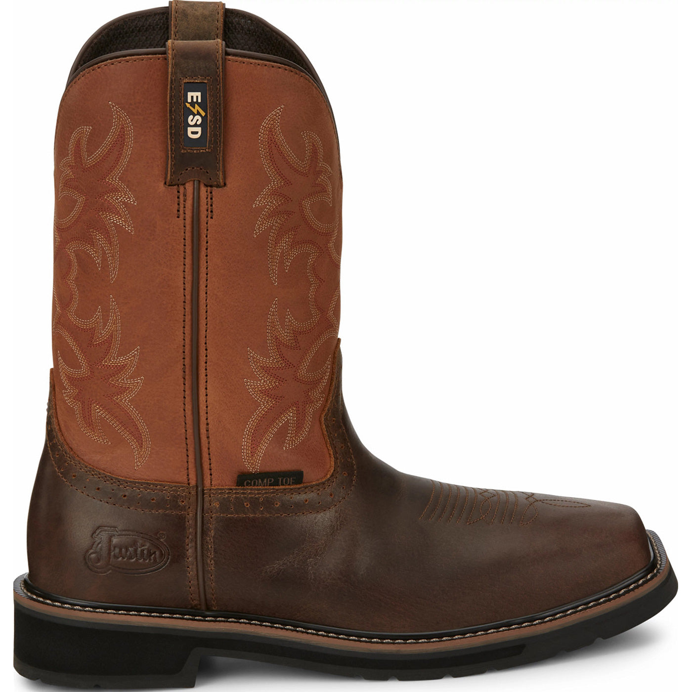 Justin Work Actuator Men's Composite Toe Static-Dissipative Western Pull-On Work Boot - profile