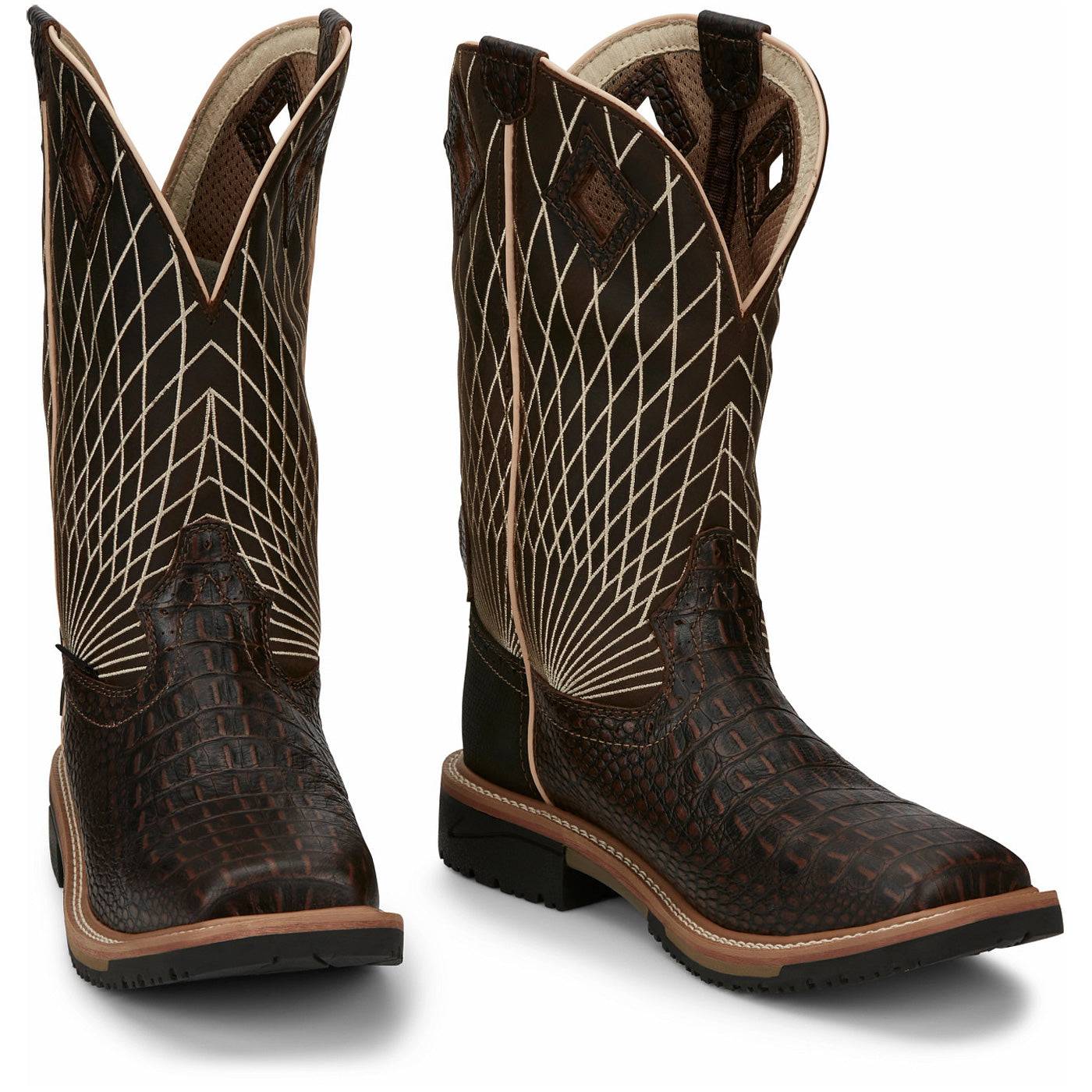 Justin Work Hybred® Derrickman Croc Print Men's Composite Toe Electrical Hazard Pull-on Western Work Boots - front