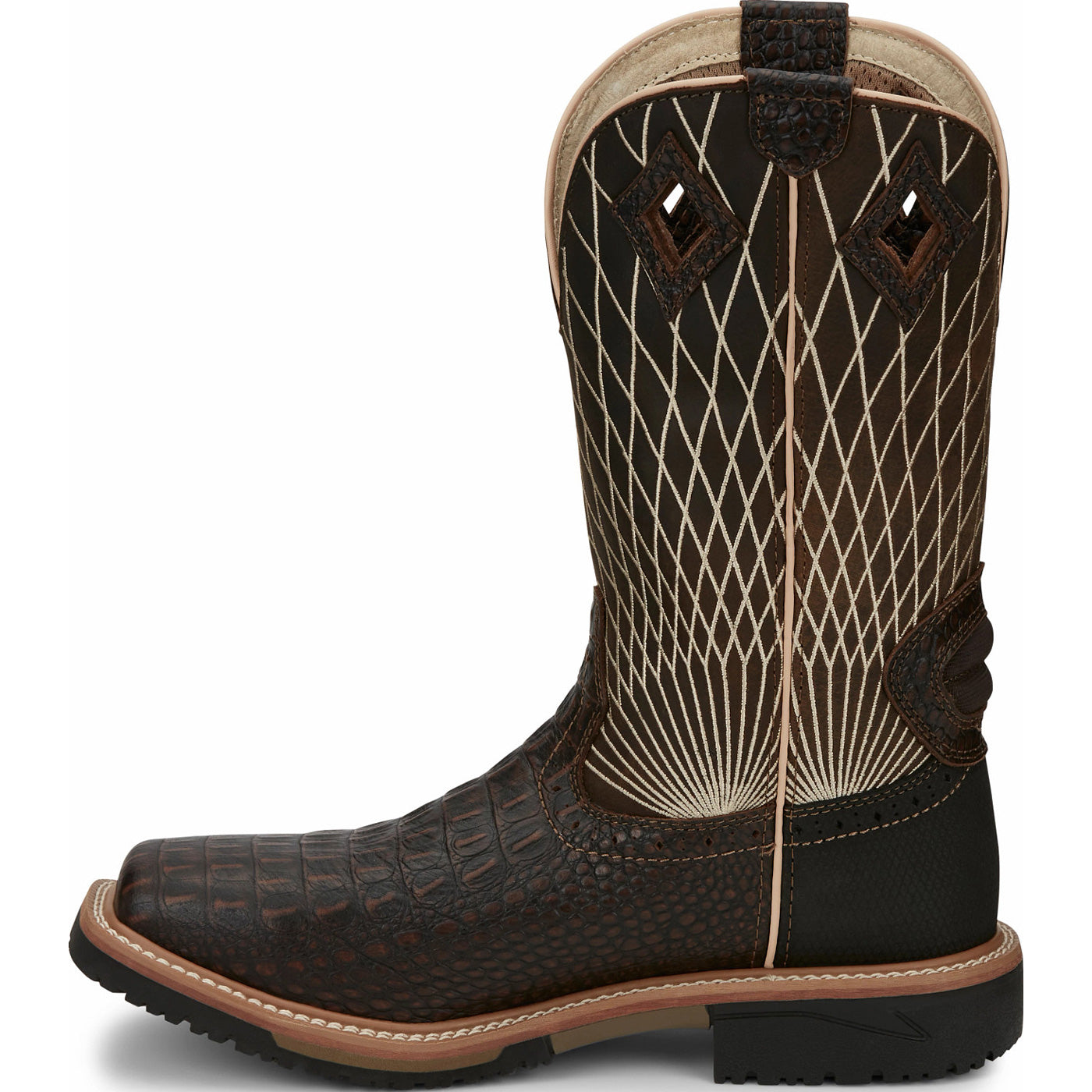 Justin Work Hybred® Derrickman Croc Print Men's Composite Toe Electrical Hazard Pull-on Western Work Boots - profile