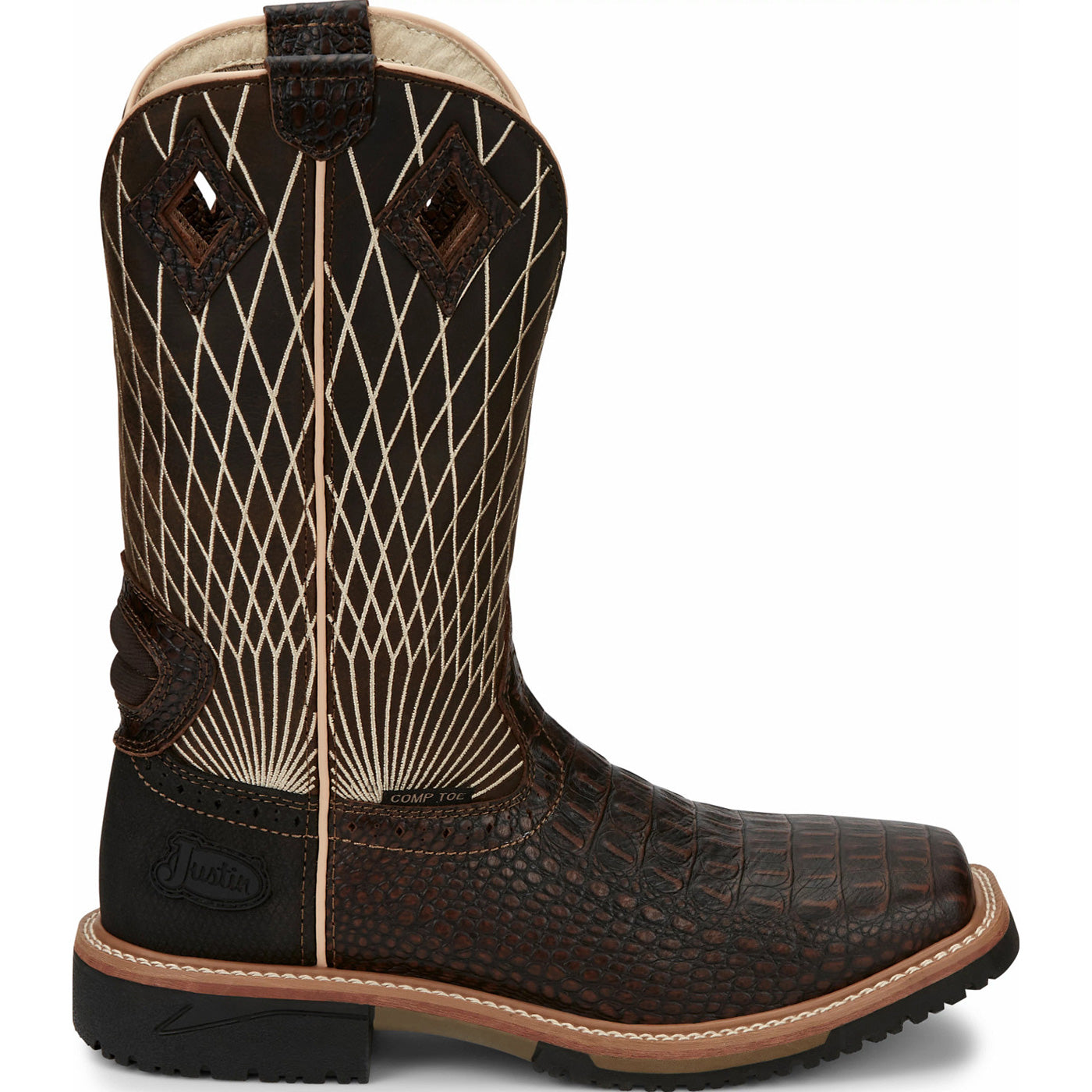 Justin Work Hybred® Derrickman Croc Print Men's Composite Toe Electrical Hazard Pull-on Western Work Boots - profile