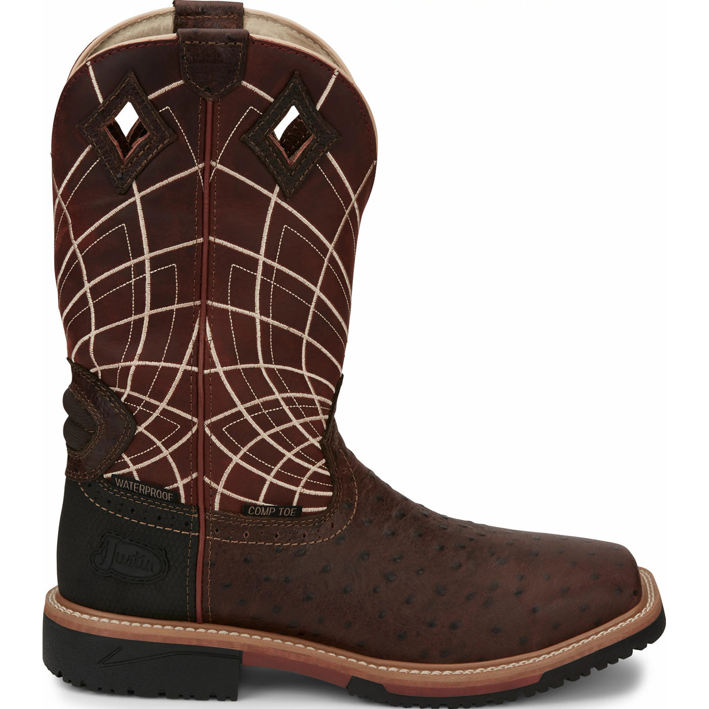Justin Work Hybred® Derrickman Ostrich Men's Composite Toe Electrical Hazard Waterproof Work Boots - profile