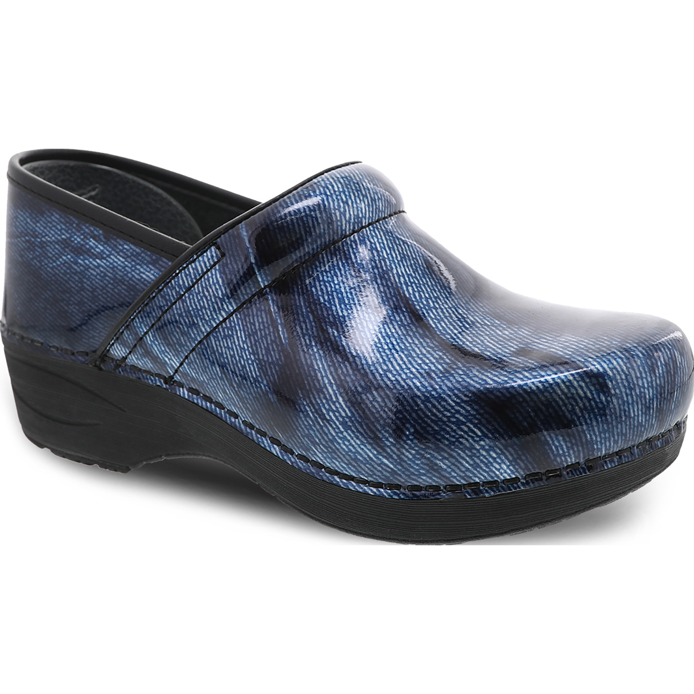 Buy the Dansko XP 2.0 Women's Slip Resistant Denim Patent Work Clogs ...